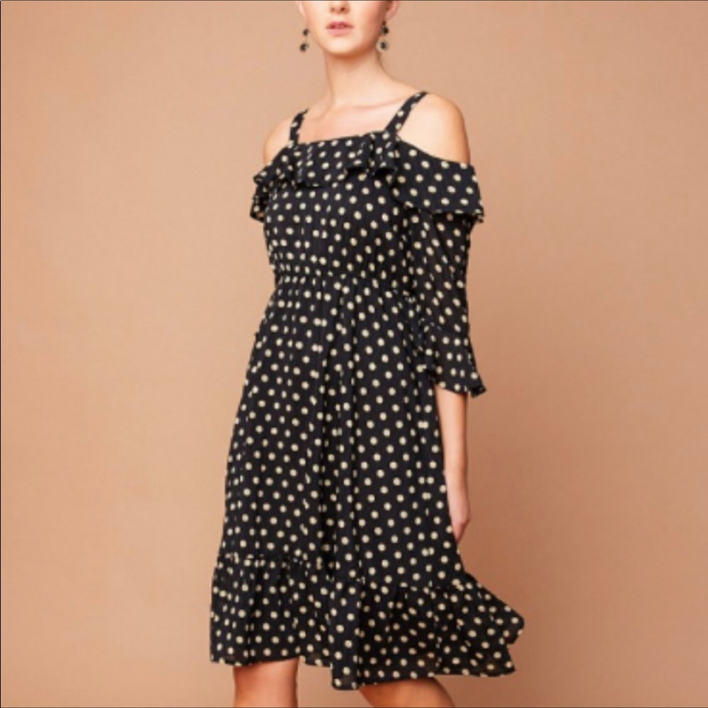 Beautiful Classic Design Cold Shoulder Polka Dot Midi Dress
